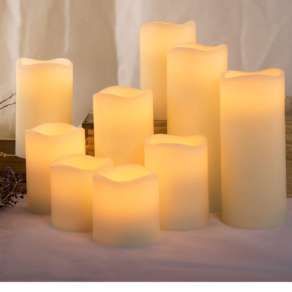 Large Set of 9 Flameless Candles, Battery Operated, LED, Real Wax - Picture 5 of 6